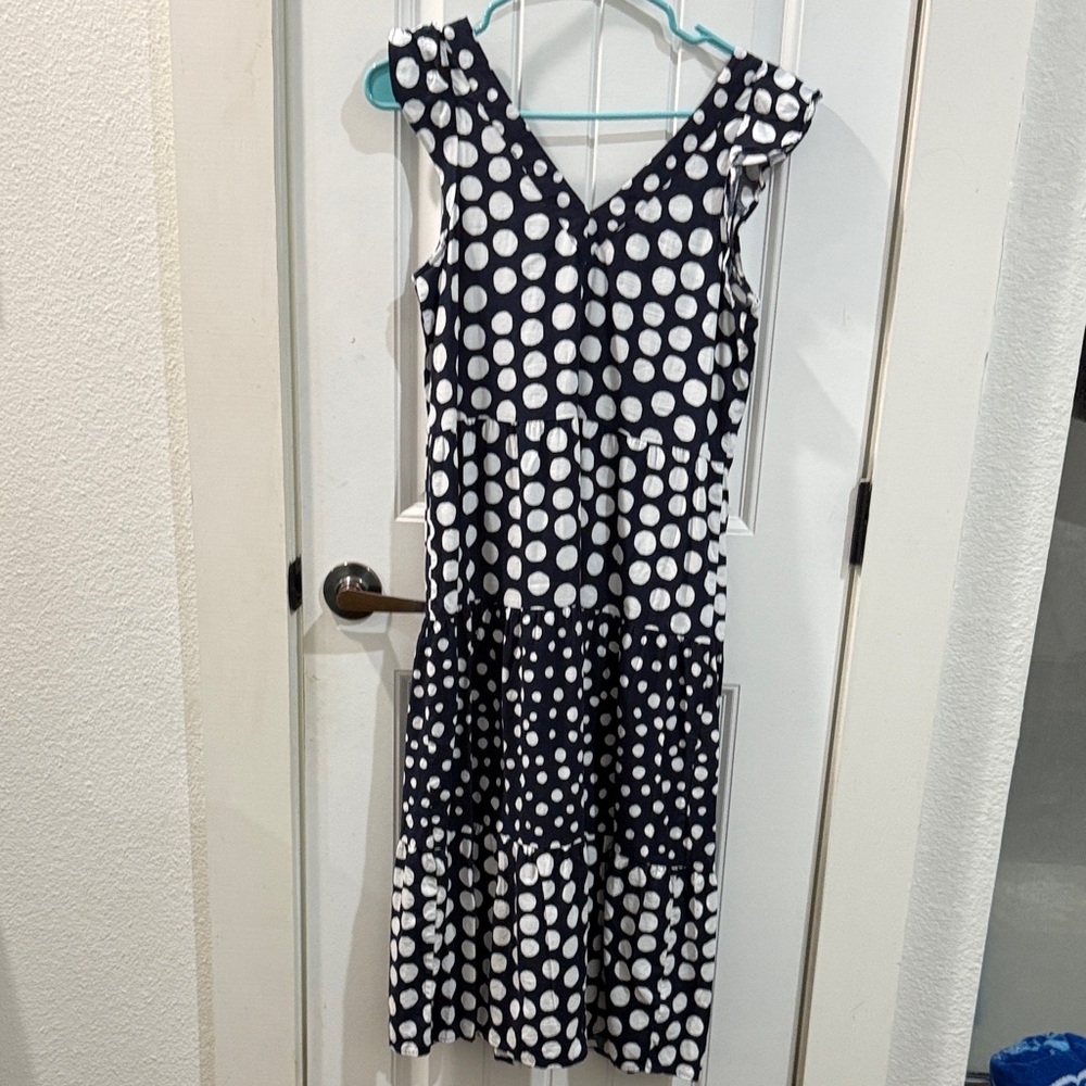 LOFT Navy and White Polka Dot Midi Dress